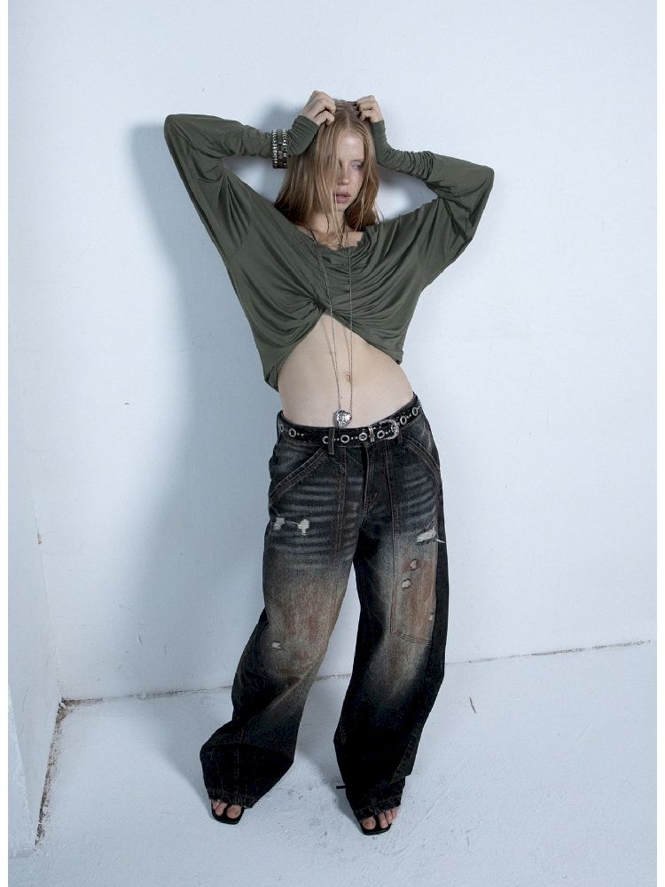 Drawstring One Shoulder T-Shirt【s0000011277】