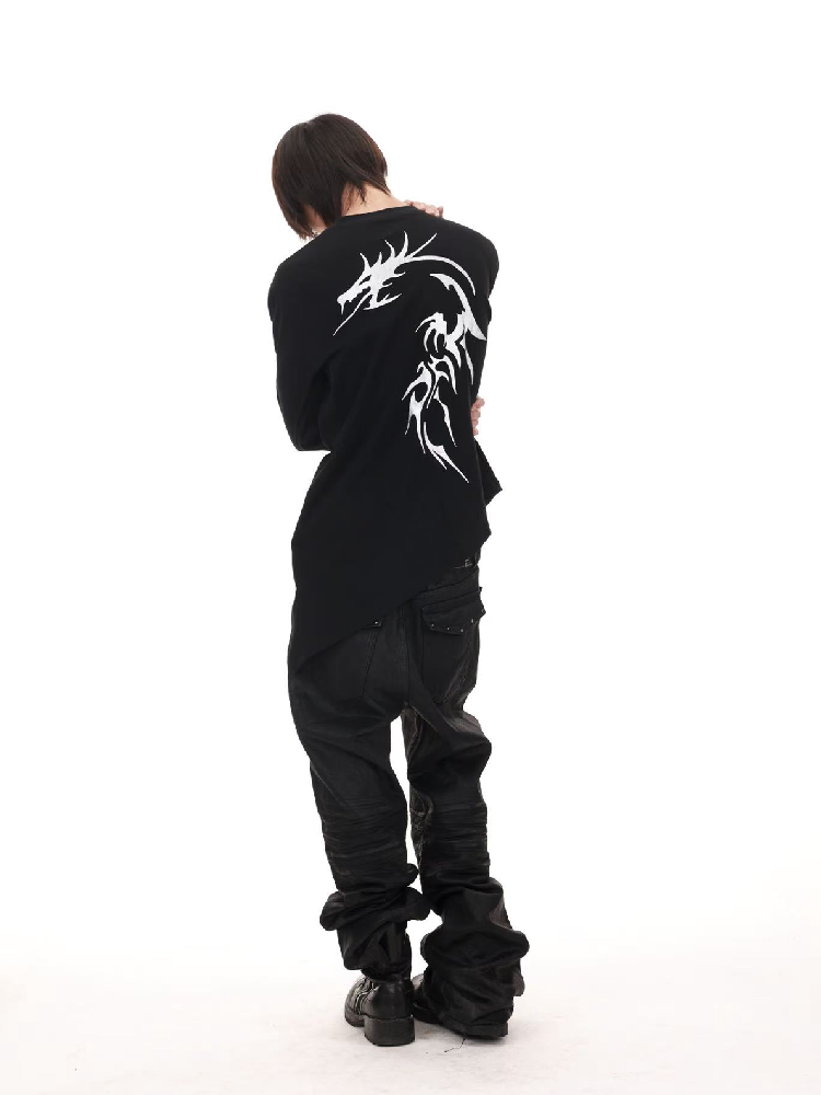 Gold Dragon Slanted Cotton T-Shirt【s0000018206】