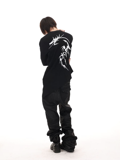 Gold Dragon Slanted Cotton T-Shirt【s0000018206】