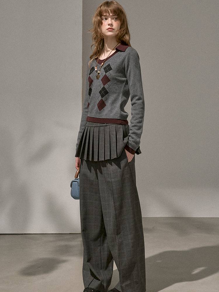 Contrast-Color Slim-Fit Pullover【s0000014405】