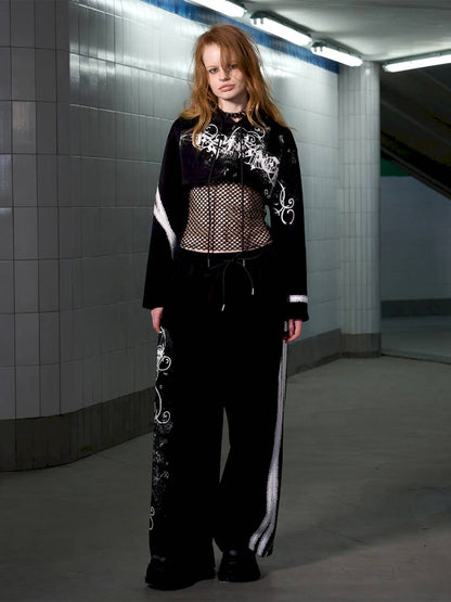 Splatter-Printed Lace-Trimmed Faux Two-Piece Hoodie【s0000014418】