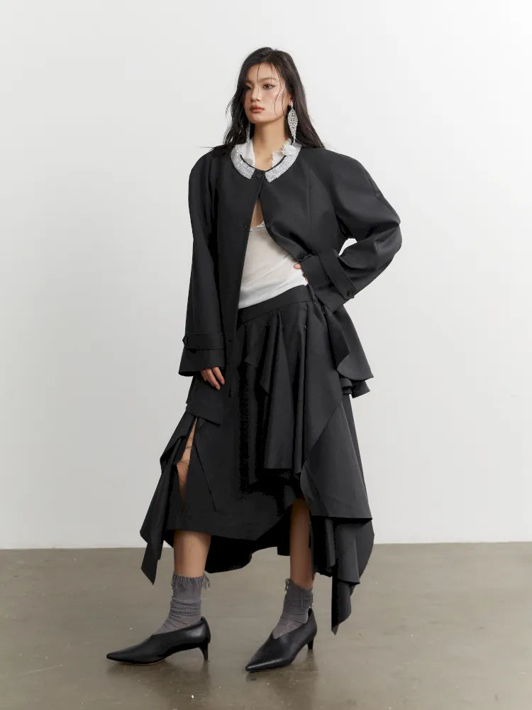 Ruffled Silhouette Gray Blazer Jacket【s0000014038】