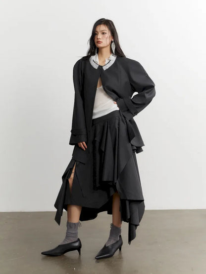 Ruffled Silhouette Gray Blazer Jacket【s0000014038】