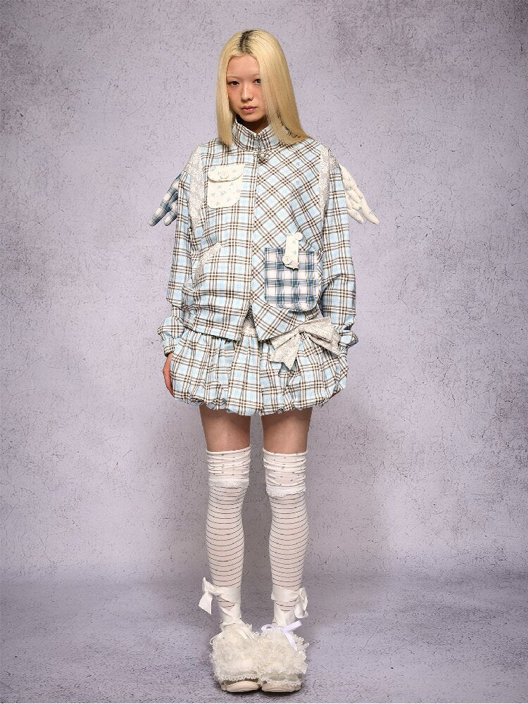 Plaid Patchwork Rhinestone Jacket【s0000019134】