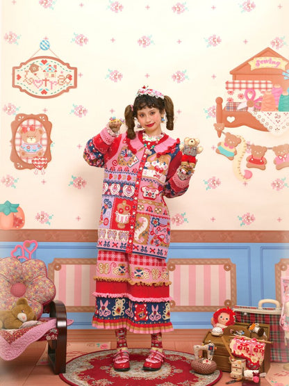 Red Navy Blue Jacquard Cardigan【s0000015570】