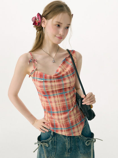 Summer Plaid Bow Vest Camisole【s0000017151】