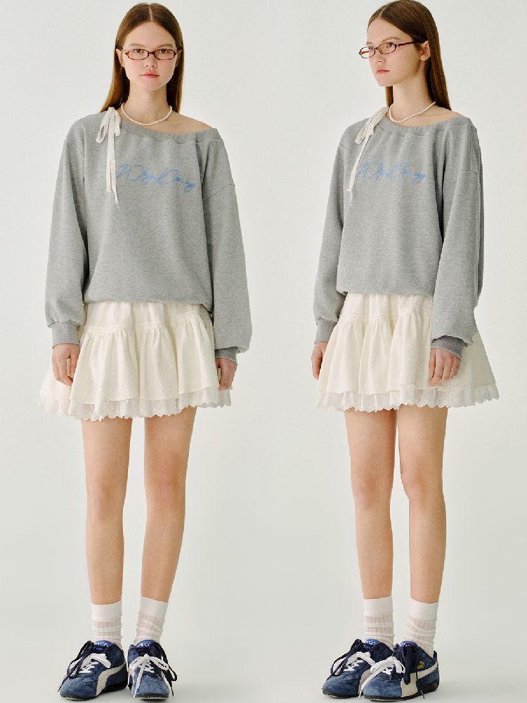 Lace Ribbon Sweatshirt Raglan Top【s0000011980】