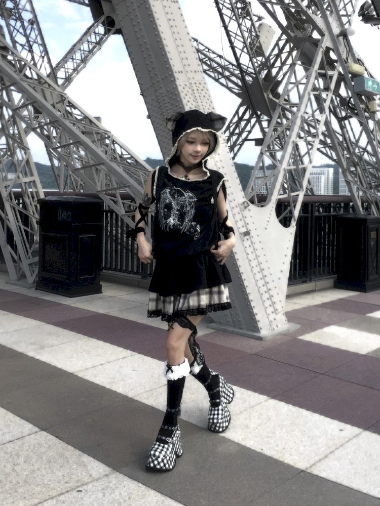 Cat Ear Hooded Skull Print Loose Dress【s0000012436】