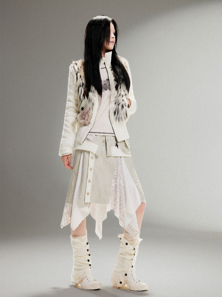 Knit Splicing Eco-Fur Slim Jacket【s0000011251】