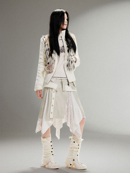 Knit Splicing Eco-Fur Slim Jacket【s0000011251】