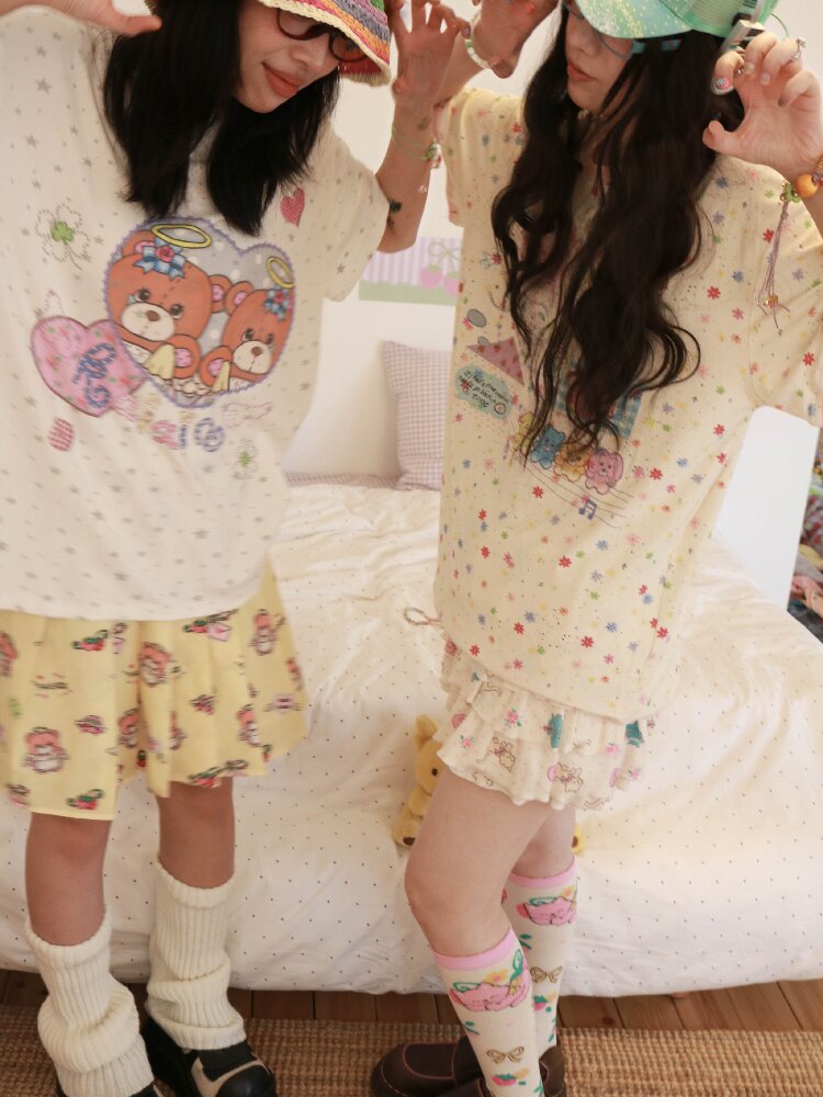 Bear Strawberry Print Pleated Skirt【s0000017515】