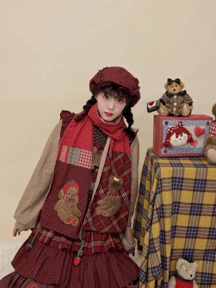 Strawberry-themed crochet scarf【s0000014175】