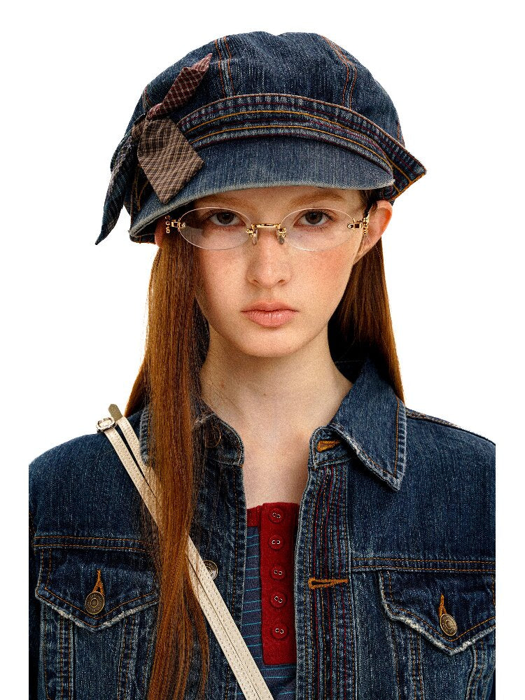 Big Bow Check Panelled Denim Hat【s0000016126】