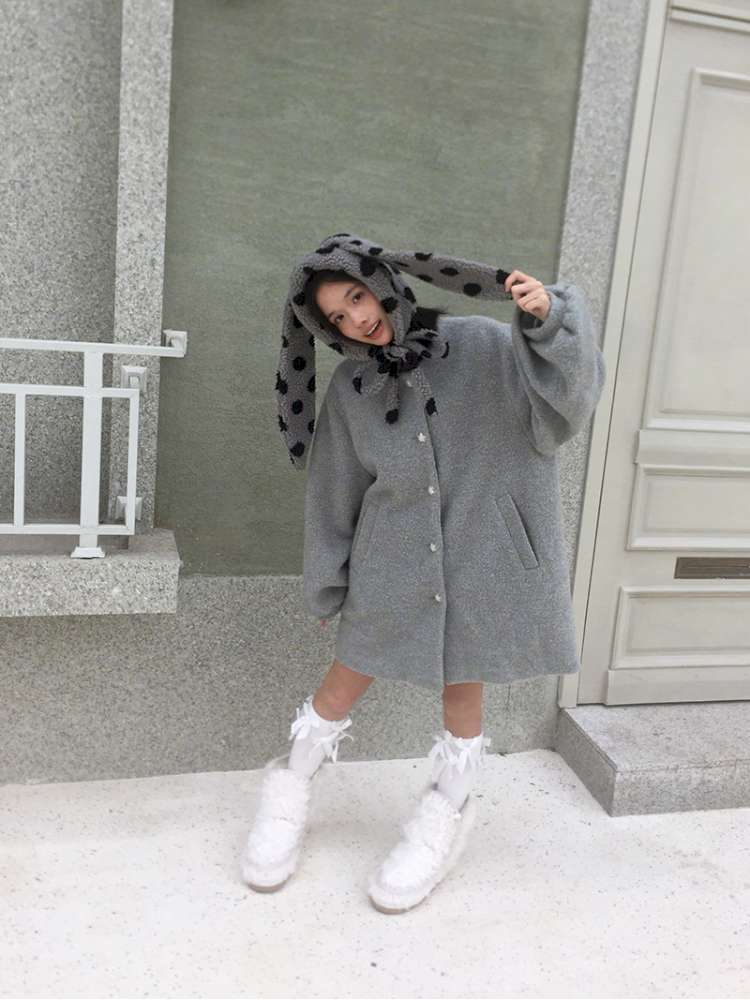 Polka Dot Shearling Rabbit Ear Hat【s0000014528】