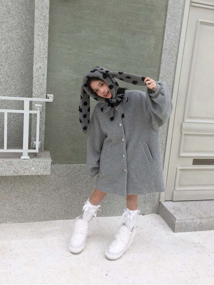 Polka Dot Shearling Rabbit Ear Hat【s0000014528】