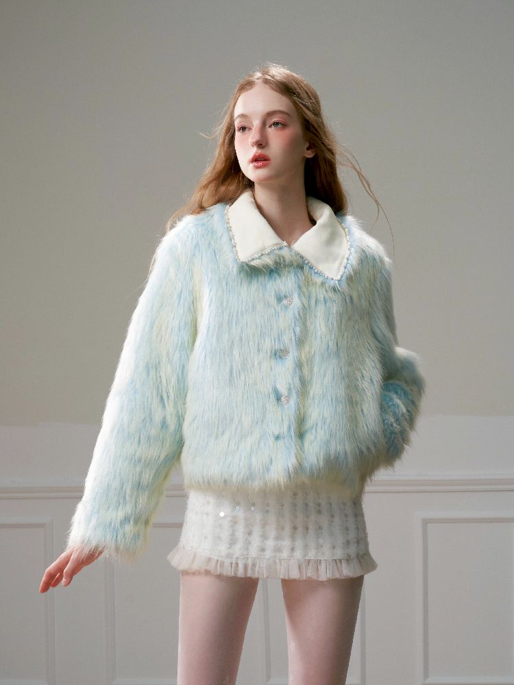 Blue Sweet Warm Fur Long Hair Outer【s0000005320】