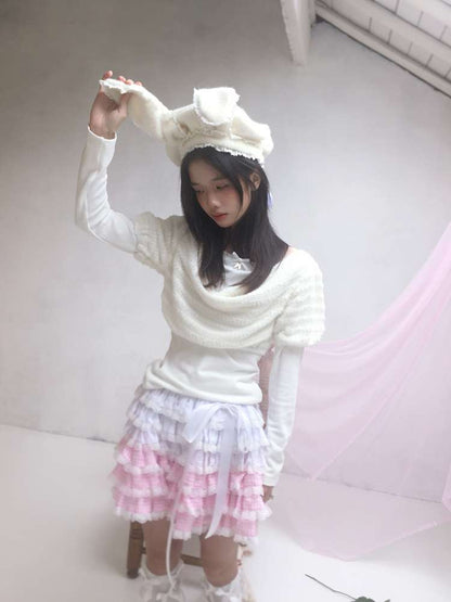 Pink Grid Gradient Lace Short Skirt【s0000014940】