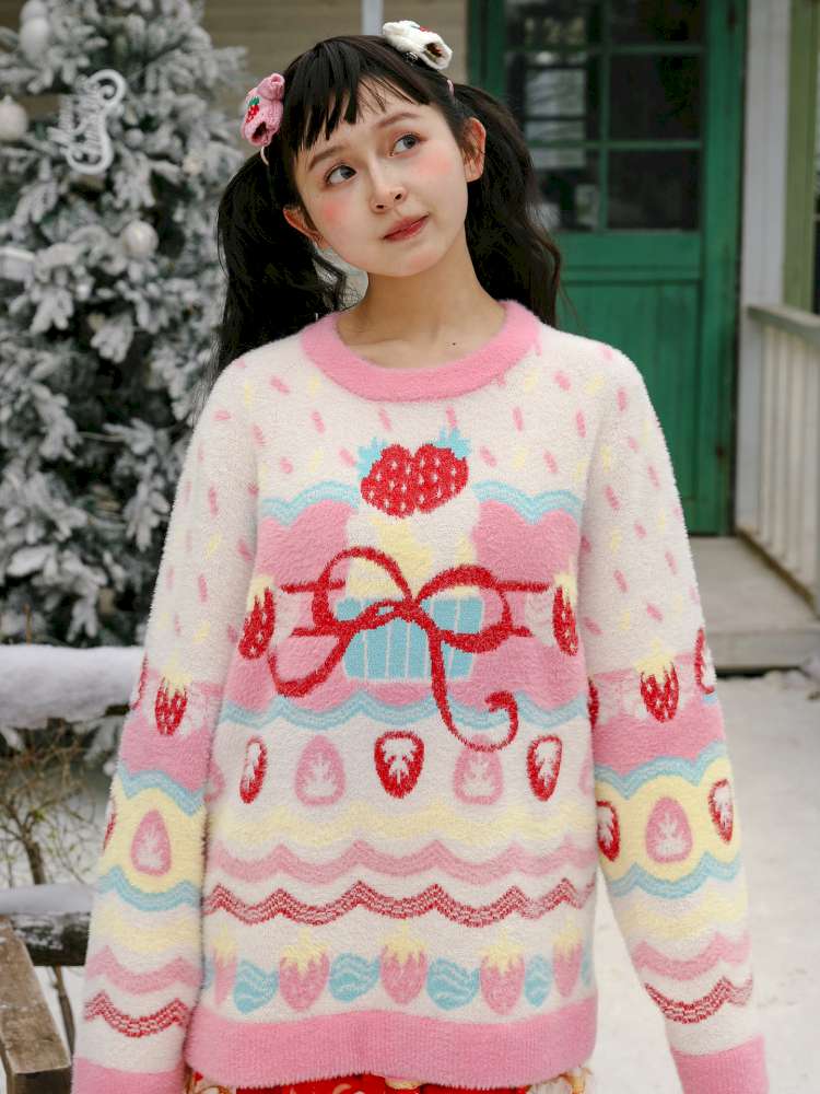 Pink Mink Hair Strawberry Sweater【s0000015103】