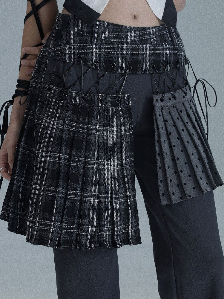 Layered Plaid Patchwork Culottes【s0000016722】