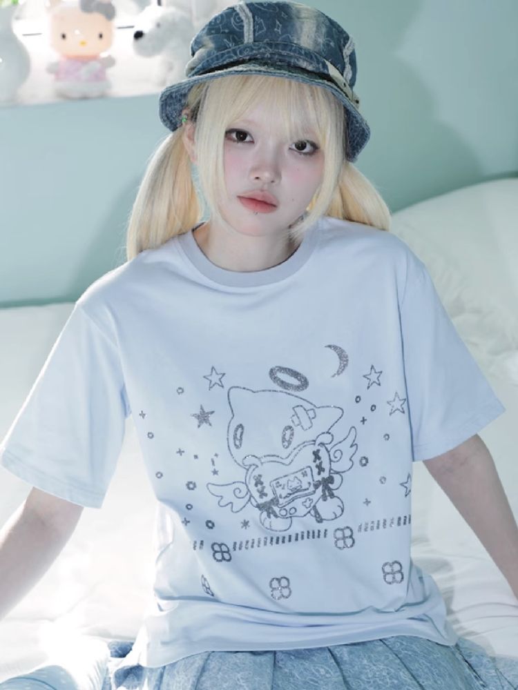 Angel Cat Short Sleeve T-Shirt【s0000012200】