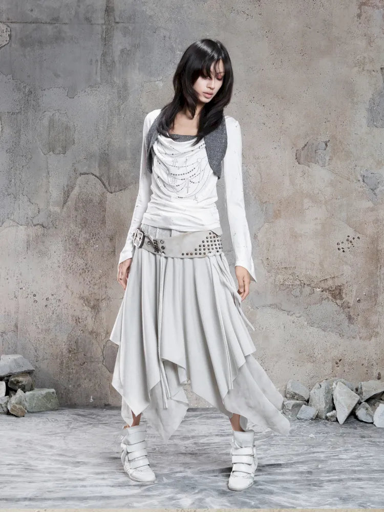 Asymmetrical faux two-piece long-sleeve knit top【s0000014134】
