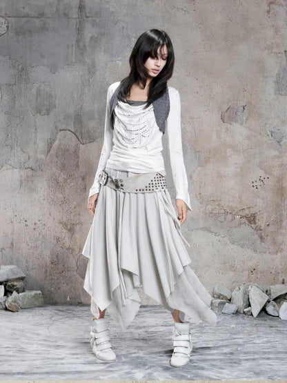 Asymmetrical faux two-piece long-sleeve knit top【s0000014134】