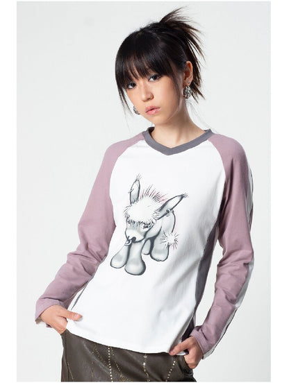 Distressed Contrast Long Sleeve Tee【s0000018043】