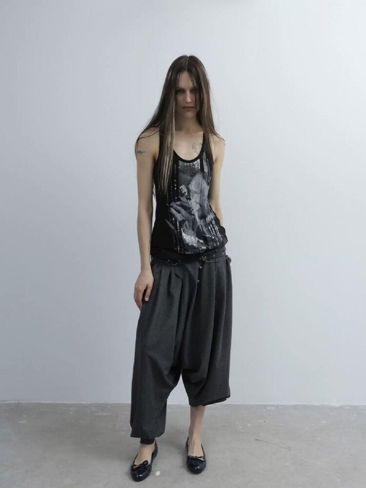 Silver Sequin Print U Neck Vest【s0000016566】