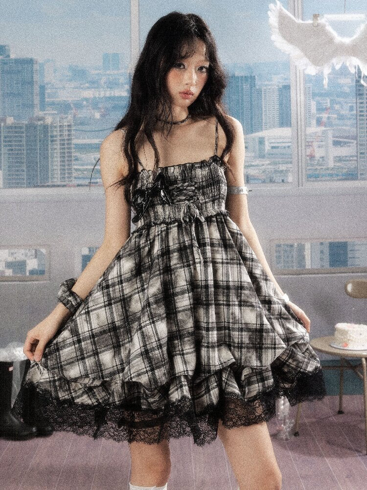 Lace Patchwork Plaid Sundress【s0000016277】