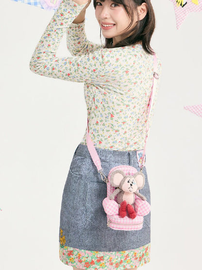Plaid Floral Embroidered Crossbody Bag【s0000018728】