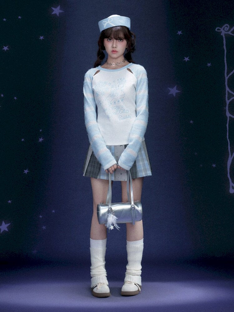 Snowman Blue White Raglan T-Shirt【s0000015442】