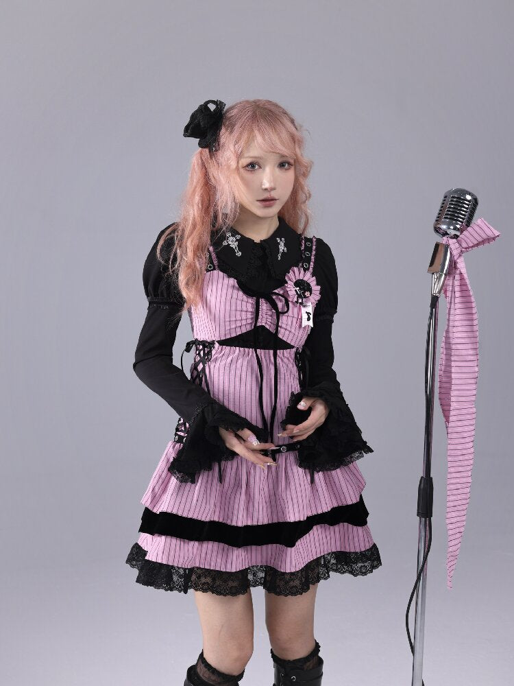 Striped Black Velvet Singing Gown【s0000016220】