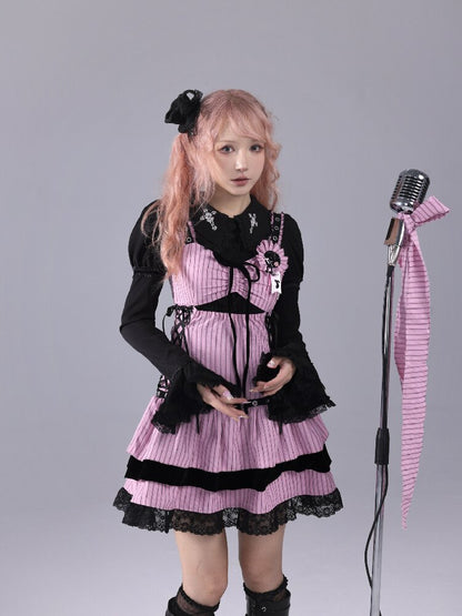 Striped Black Velvet Singing Gown【s0000016220】