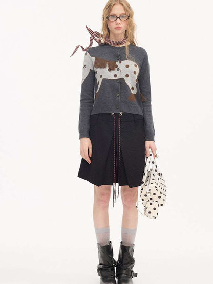 Contrast Strap Pleated A-line Skirt【s0000015414】