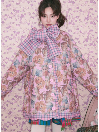 Pink Plaid Animal Padded Jacket【s0000015026】
