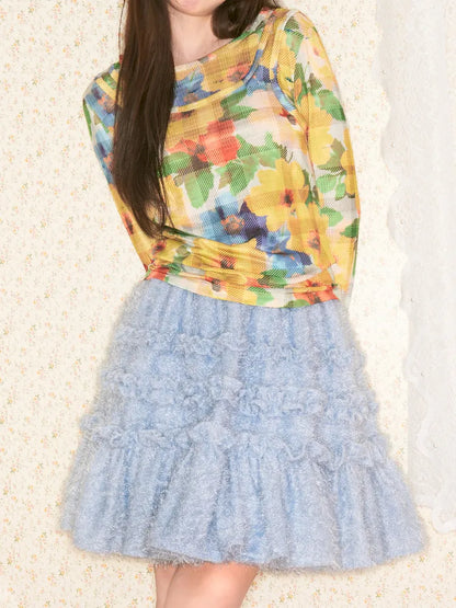 Velvet-Feel Lace-Trimmed Cake Skirt【s0000014144】
