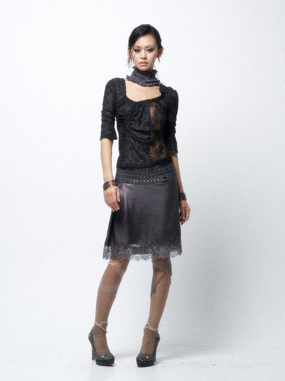 Flocked Lace Paneled Ruffled Shirt【s0000016067】