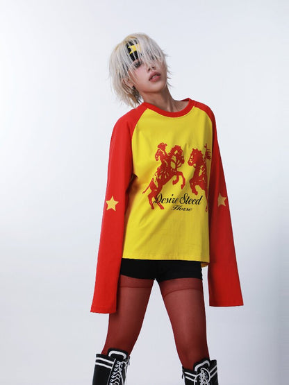 Digital Print Star Raglan T-Shirt【s0000016180】