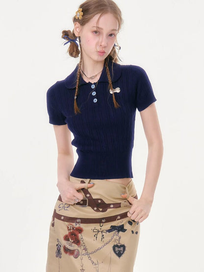 Twist Doll Collar Knitted T-Shirt【s0000016611】