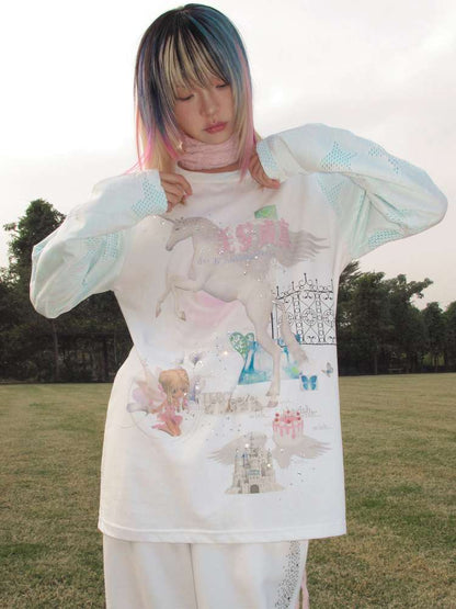 Horse Unicorn Raglan Sleeved Top【s0000015386】