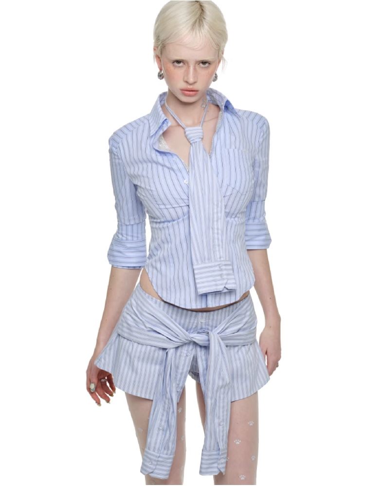 Fake Two Hook Button Slim Shirt【s0000011589】