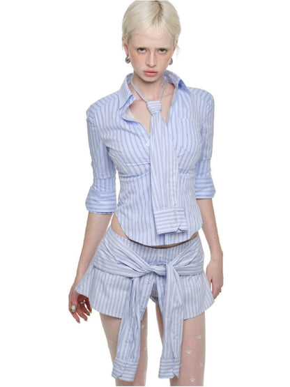 Fake Two Hook Button Slim Shirt【s0000011589】