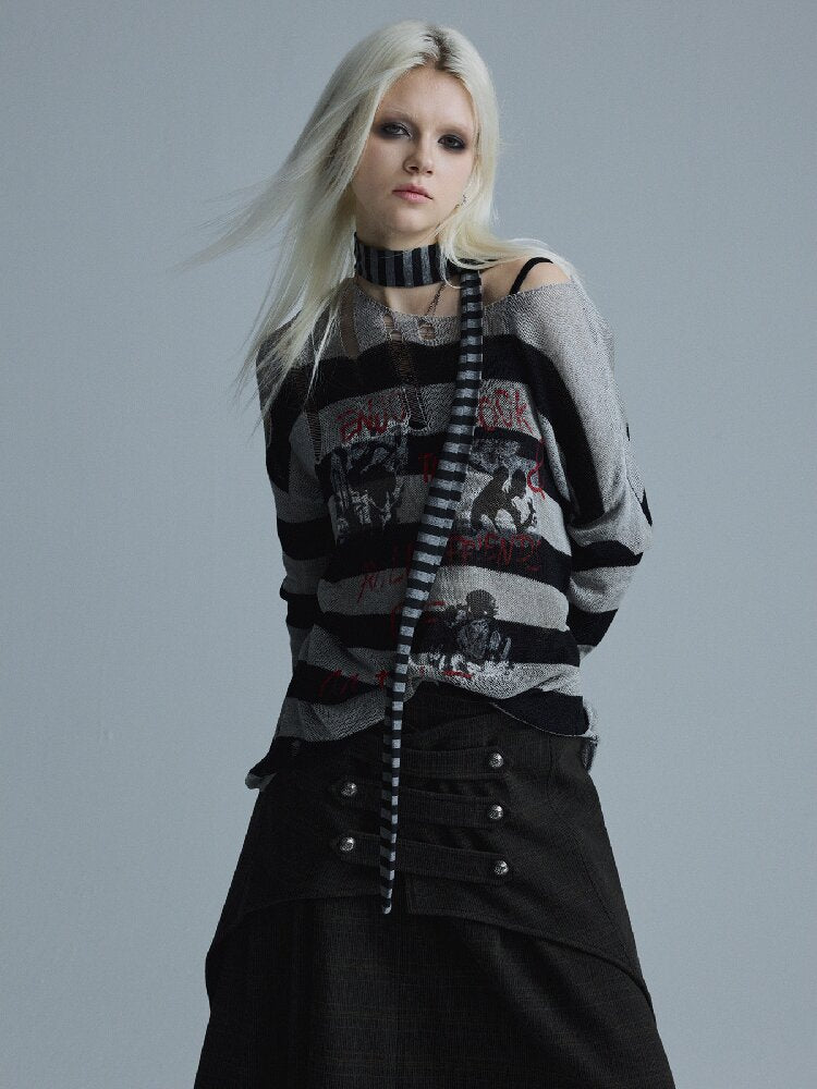 Light Asian Rock Striped Sweater【s0000018550】