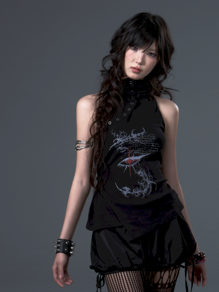 High Neck Lapel Knit Sleeveless Tank Top【s0000012446】