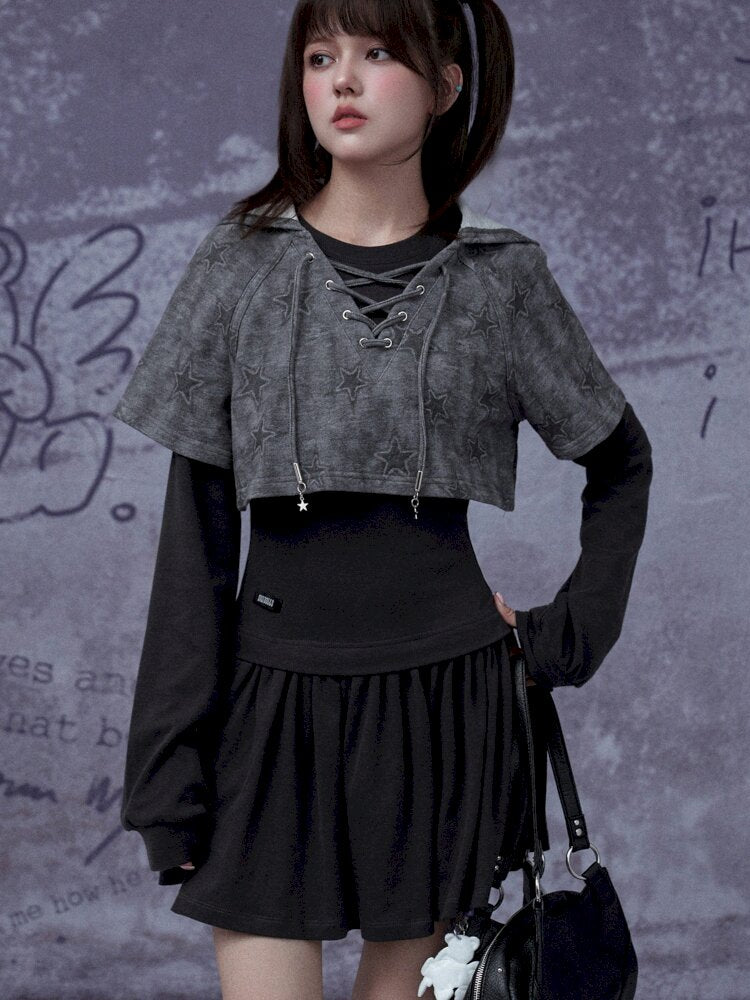 Gray Star Cat Ear Two-Piece Dress【s0000015441】