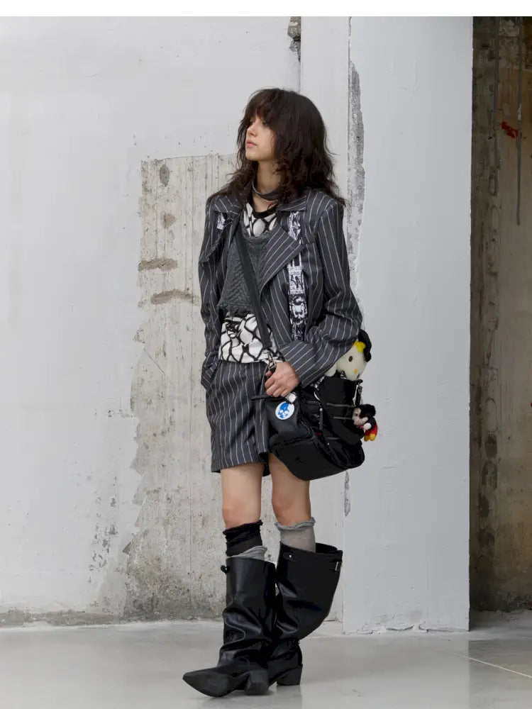 Loose-Fit Vertical-Stripe Suit Shorts【s0000014210】