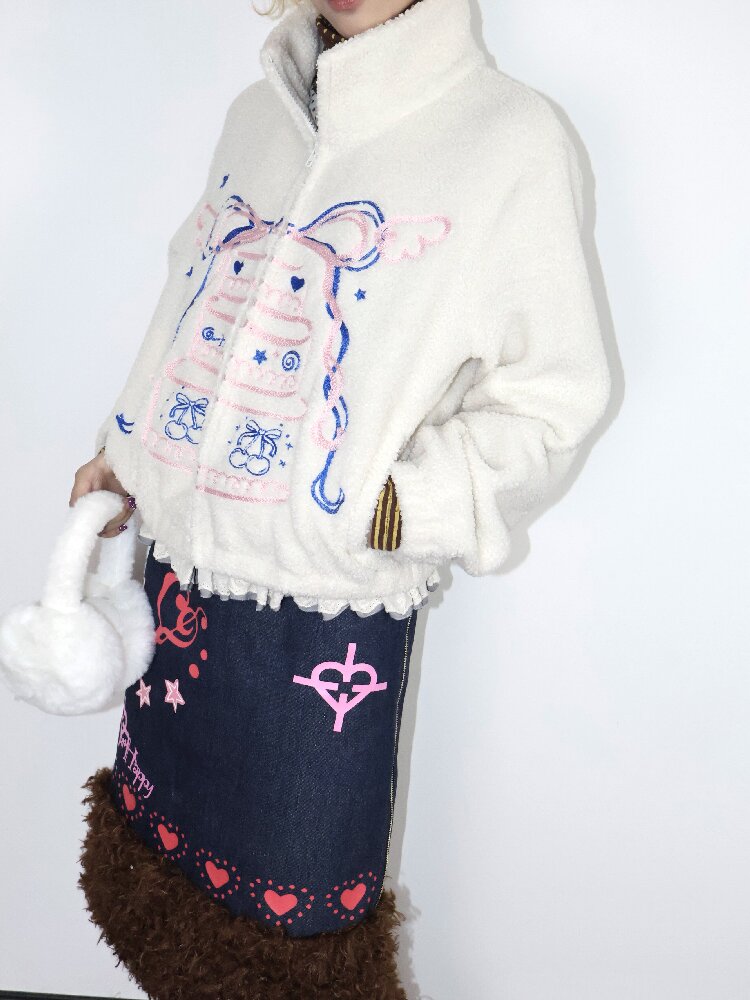 Heartbeat Print Denim Fleece Skirt【s0000018670】