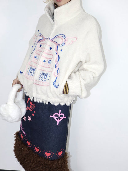 Heartbeat Print Denim Fleece Skirt【s0000018670】