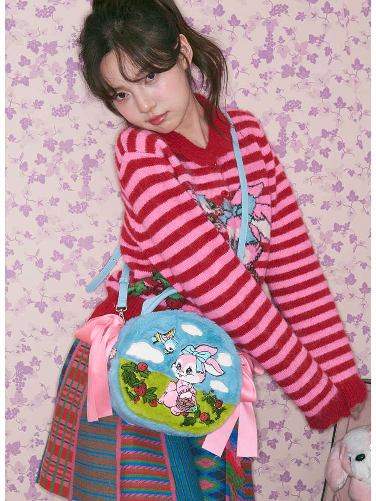 Red Striped Bunny Knitted Cardigan【s0000015376】