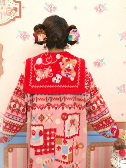 Red Sewing Bear Mink Fleece Sweater【s0000015583】